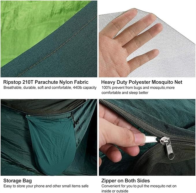 Hammock for Outside 290x140 Cm Camping Hammock with Mosquito Net 2 Person Pop-up Parachute Lightweight Hanging Tree Straps Swing Hammock Swing(A)