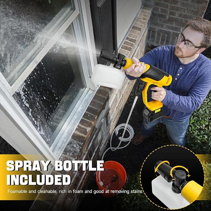 Cordless Pressure Washer Compatible with DeWalt 20V Battery, 380W Brushless Motor High Pressure Washer 653PSI, 0-180°Rotating Nozzle Portable Power Washer for Car, Floor, Garden(Tool Only)