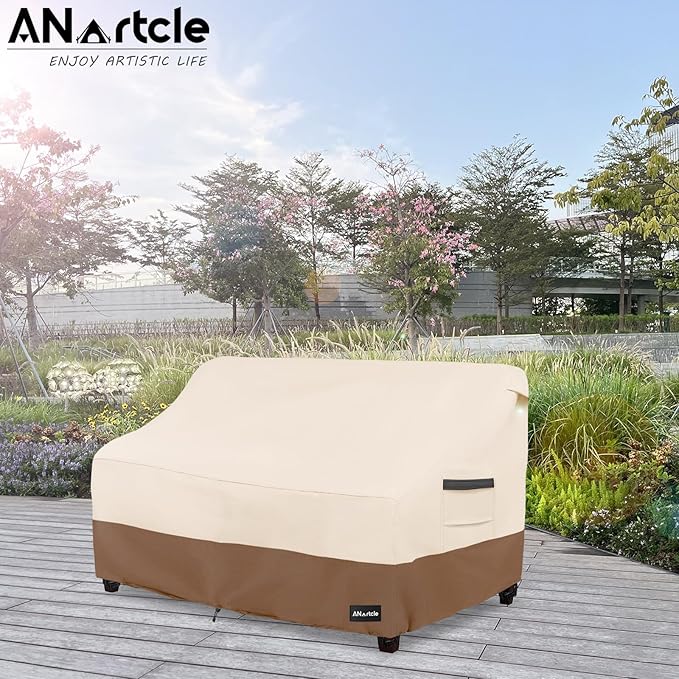 ANartcle 2-Seater Patio Loveseat Cover,60W x 34D x 30H Inches Outdoor Couch Cover,100% Waterproof Heavy Duty Outdoor Sofa Covers,Patio Furniture Covers,Beige&Brown