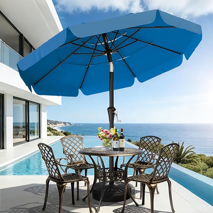 AreShark 9FT 3-Tiers Patio Umbrella with Valance, Outdoor Umbrellas with Crank/Tilt, Table Market Umbrella Vented w/ 8 Sturdy Ribs for Garden, Deck, Backyard, and Pool, Royal Blue