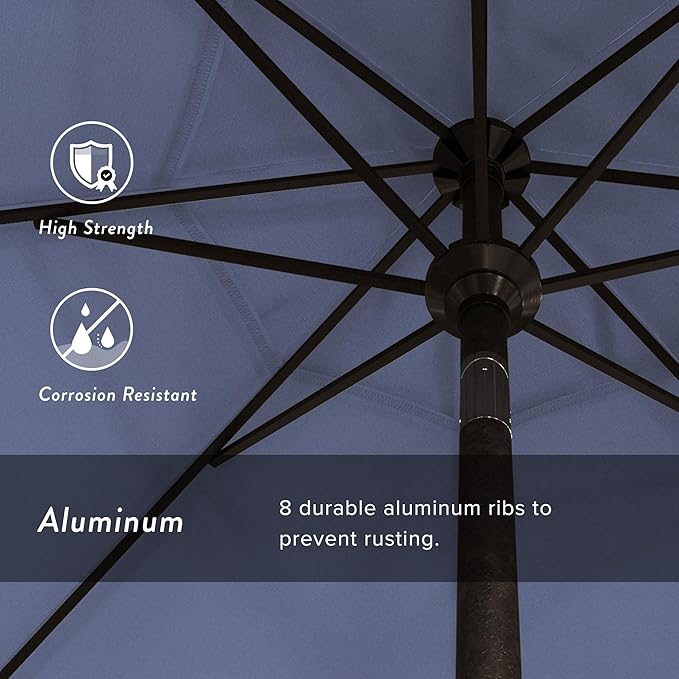 California Umbrella 9' Round Aluminum Market Umbrella, Crank Lift, Push Button Tilt, Bronze Pole