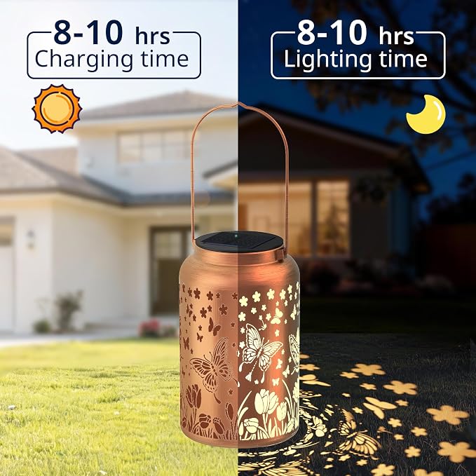 JEJOT Butterfly Solar Lanterns Outdoor Waterproof,Birthday Gift for Women | Gifts for Mom Grandma, Metal Hanging Solar Light for Yard Garden Porch Landscape Deconration-1Pack