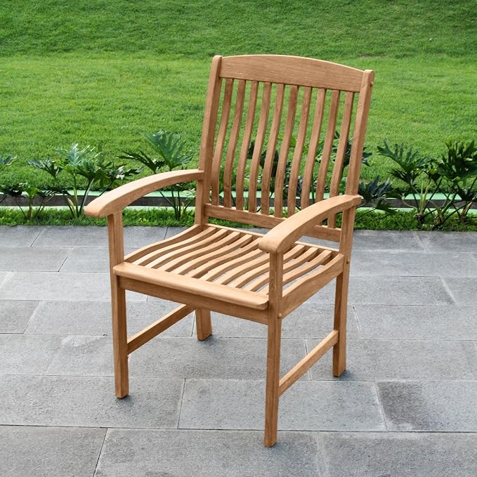 Cambridge Casual Caterina 6-Piece Outdoor Dining Set, Solid Teak Wood Patio Table with Bench and Armchairs, Weather-Resistant Garden Dining Furniture for Deck, Porch, Backyard, or Outdoor Space