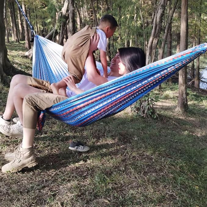 Polyester Hammock with Side Storage Bag for Indoor and Outdoor Multi-Purpose Lightweight Portable Hammock(Blue)