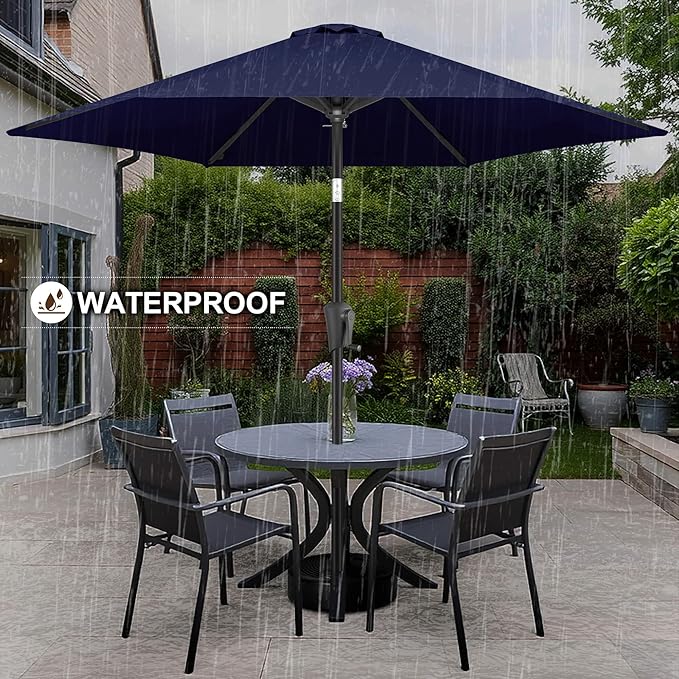 FLAME&SHADE 10ft Patio Umbrella - Outdoor Umbrella with 6 Sturdy Ribs, Push Button Tilt and Crank, UV Protection Table Market Umbrella for Pool, Porch, Garden, Deck, Backyard (Navy Blue)