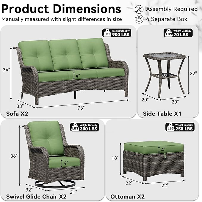 7 Piece Outdoor Wicker Patio Furniture Set, Outdoor Swivel Rocker Patio Chairs Set with Thickened Olefin Cushions, High Back and Deep Seating, Hand-Woven PE Rattan for Porch, Deck