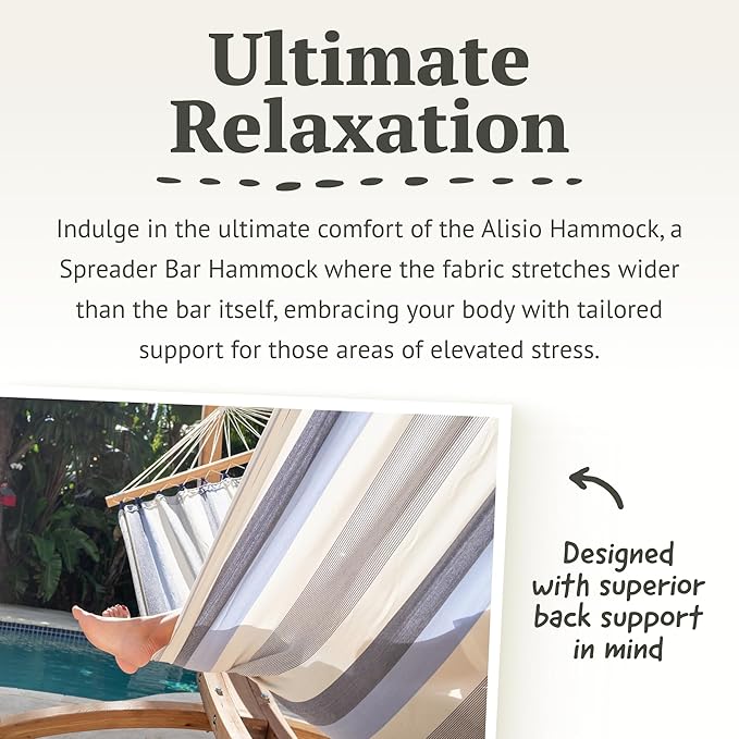 LA Siesta® Alisio Hammock with Spreader Bar & CasaMount, Suspension Kit for Walls Ceilings & Square Beams - Weatherproof Outdoor Hammock - 2 Person Hammock Bed Double Hammock - Max 355 Lbs, Sea Salt