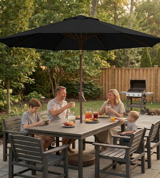 10FT Patio Umbrella, Outdoor Umbrella with Push Button Tilt and Crank, 8 Sturdy Ribs, UV Protection & Waterproof Market Umbrella for Pool, Backyard, Beach,Deck (Black)