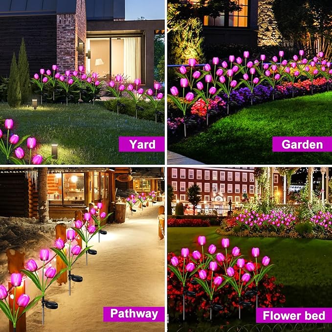 Aolyty Solar Flower Lights Outdoor, IP65 Waterproof Solar Tulip Lights LED Garden Stake Lights for Pathway Lawn Patio Yard Landscape Decorative