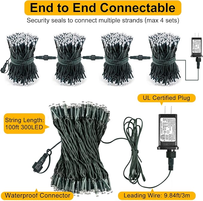 2 Pack Christmas Lights Outdoor, Total 200FT 600 LED Christmas Tree Lights | Pink, Plug in 8 Modes Waterproof String Lights for Outside Indoor Bedroom Home Patio Balcony Xmas Holiday Decorations