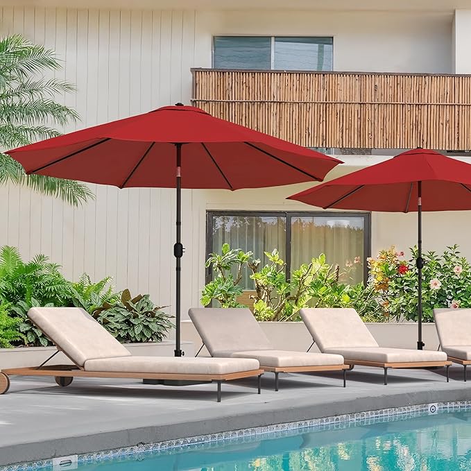 LUE BONA 10FT Patio Umbrella, Waterproof Outdoor Market Umbrella with Easy Crank & Tilt, Patio Table Umbrella for Deck Garden Backyard Pool, Bright Red
