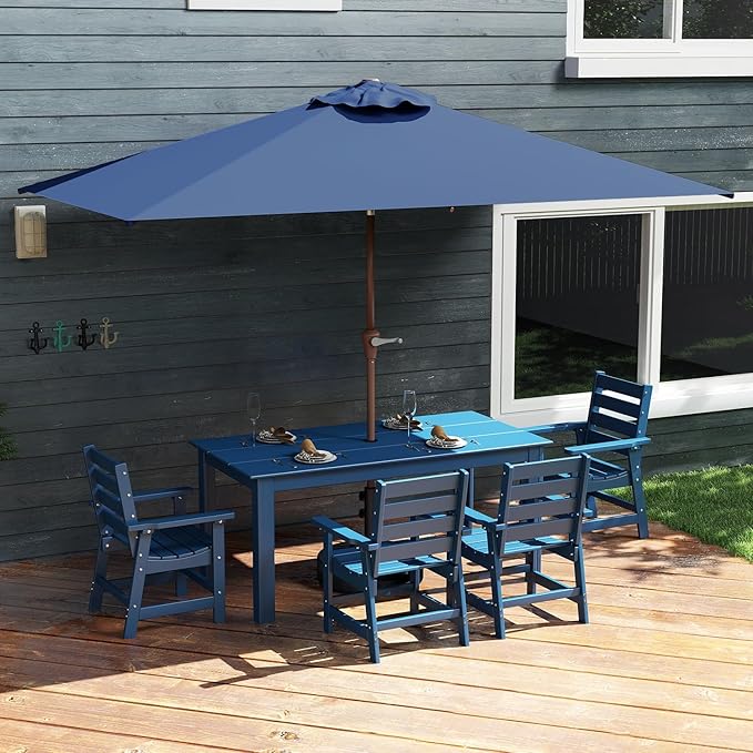 GREENVINES 6.5X10 FT Rectangular-Patio-Umbrella | Outdoor-Table-Umbrellas | 6 Sturdy Steel Ribs | Push Button Tilt & Crank | Waterproof | Market Umbrella | for Pool Backyard Garden Deck | Navy Blue