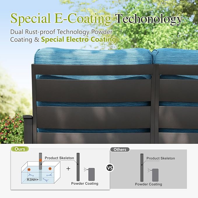 Sophia & William Patio Furniture Sets 5 Seats Outdoor Metal Conversation Sets 5 Pcs with 2 x Cushioned Swivel Sofa Chairs,1 x 3-Seat Sofa,2 x Ottomans for Coffee Lawn Backyard Poolside Peacock Blue