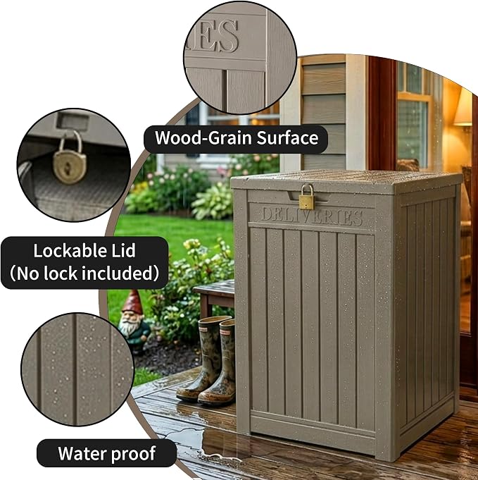 Package Delivery Box, Lockable Resin Outdoor Package, Waterproof Deck Box for Porches, Patios, Indoor & Outdoor Use (57 Gallon, Grey)