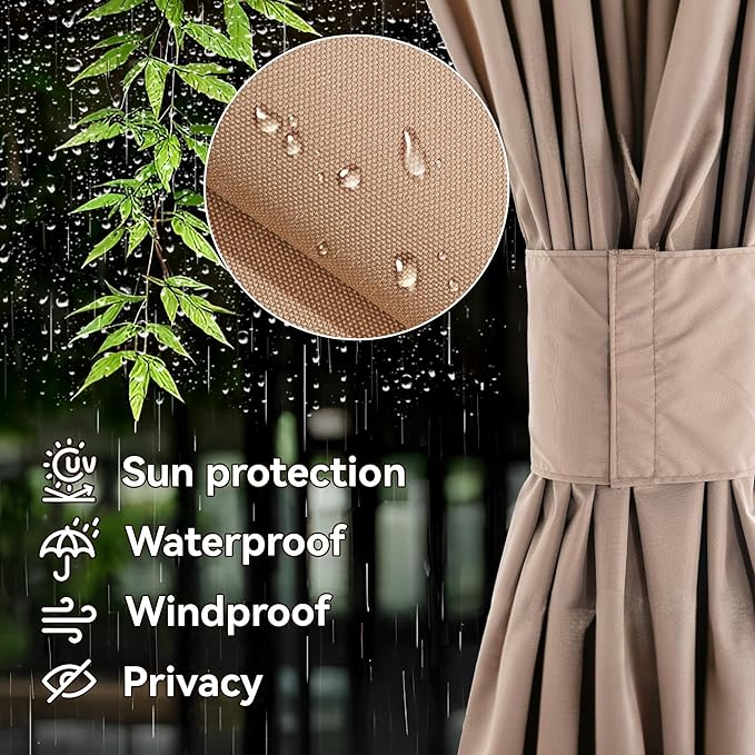 Covered Outdoor Gazebo Curtain Replacement Universal 4-Panel Sidewalls 10' x 10', Outdoor Gazebo Privacy Curtains with Zipper, Replacement for Outdoor, Patio Canopy, Garden and Backyard (Curtain Only)