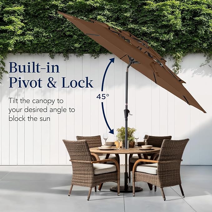 Best Choice Products 10ft 3-Tier Market Patio Umbrella, Outdoor Sun Shade with Tilt, Crank Lift, 8 Ribs for Backyard, Deck, Poolside
