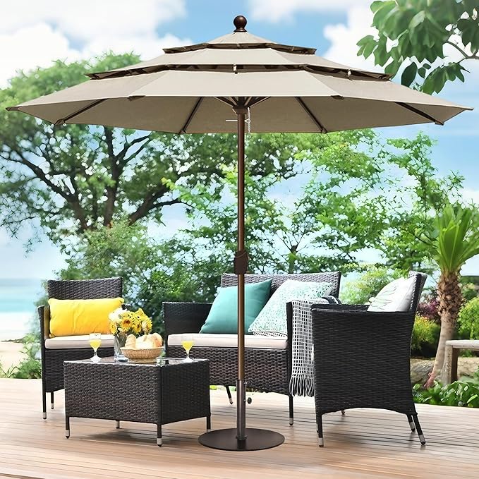 EliteShade USA 10-Year-Non-Fading 11ft 3-Tier Market Patio Umbrella, Commercial Grade Outdoor Table Umbrella with Crank Open, Windproof & UPF 50+ UV Protection, Heavy Duty Ventilation for Garden, Deck, Pool, Backyard, Beach & Bistro, No Tilt, Antique B...