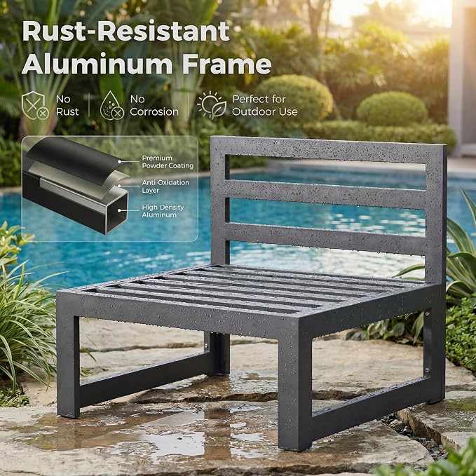 RADIATA 8 Seater Extra Large Modern Aluminum Outdoor Sofa with Lay Out Chair & Fire Pit Table, 500 lbs Durable Sectional Set for Heavy People, All Weather Comfy Patio Furniture Set for Backyard, Teal
