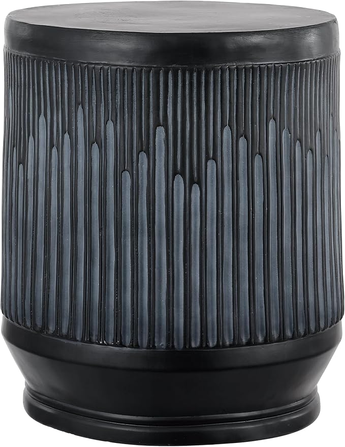 JONATHAN Y Kline Ribbed Resin Modern Outdoor Accent Table, 17.5" H All-Weather Washed Black Patio Drum Side Table and Garden Stool for Pool, Porch, and Living Room TBL1103C