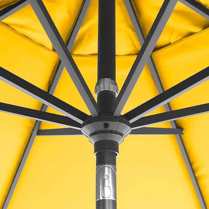 California Umbrella 12-Year-Non-Fading, 9Ft Premium Sunbrella Patio Umbrella, Hand-Crank, Button-Tilt, Gray Frame, Sunflower Yellow Fabric