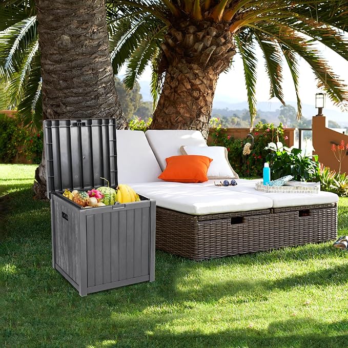 51 Gallon Outdoor Garden Storage Deck Box Outside Storage Waterproof Box Patio Chest for Tools, Cushions, Toys, and More Durable PP Plastic Assembly Hardware Included 51 Gal Capacity Grey