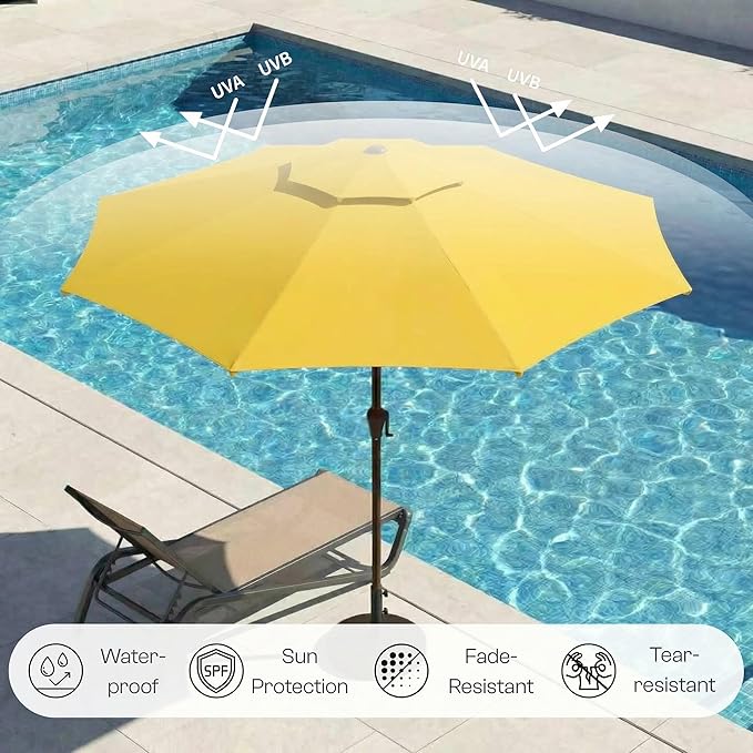 Outdoor Patio Umbrella, 2 Tiers Market Table Umbrella with 8 Sturdy Ribs, Push Button Tilt and Crank, UPF50+ UV Protection for Deck, Pool, Garden and Backyard