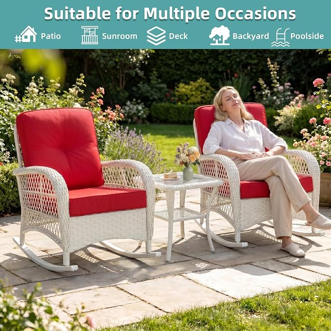 MEETWARM Wicker Outdoor Side Table, All-Weather Patio Rattan Side Table with Tempered Glass Top and Storage Shelf, Small Patio End Table for Outside Indoor Outdoor Balcony Porch Deck, Cream White