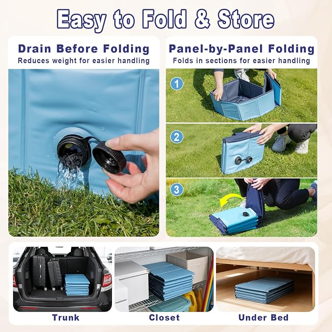 Foldable Dog Pool with Sprinkler, 118" Extra Large Non-Slip Dog Swimming Pool, 2-in-1 Outdoor Backyard Pet Bathing Tub with Drain Plug for Dogs Kids Pets Ducks