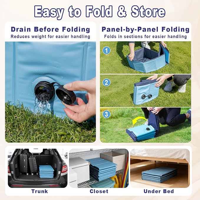 Foldable Dog Pool with Sprinkler, 87 in Extra Large Dog Swimming Pool, 2-in-1 Outdoor Collapsible Pet Bathing Tub for Pets Dogs Cats and Kids
