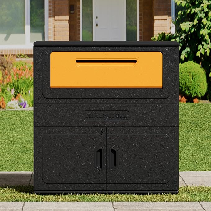 Mrosaa Package Delivery Boxes for Outside,Resin Anti-theft Lockable Package Delivery Box,Waterproof Deck Box for Porch, House, Curb, Patio,Bakcyard