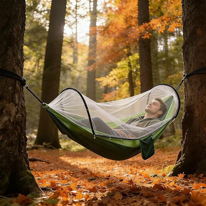 Hammock with Stand for Outside, Hammock Chair Foldable Portable, Anti-Tip Double Hammock with Carry Bag for Camping, Backyard, Patio, Beach (Green-114 × 55 in)