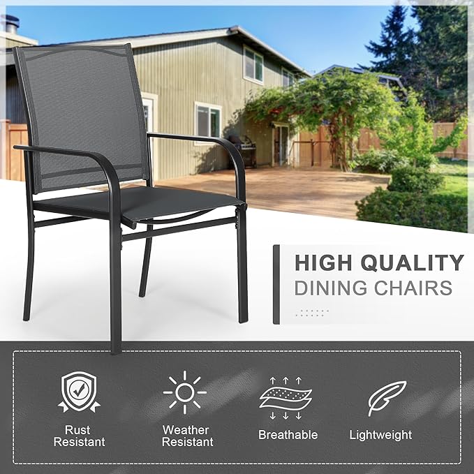 Crownland 7 Piece Patio Dining Set, Outdoor Textilene Dining Sets, 6 Textilene Metal Chairs and Rectangular Outdoor Dining Table with 1.57" Umbrella Hole,Black