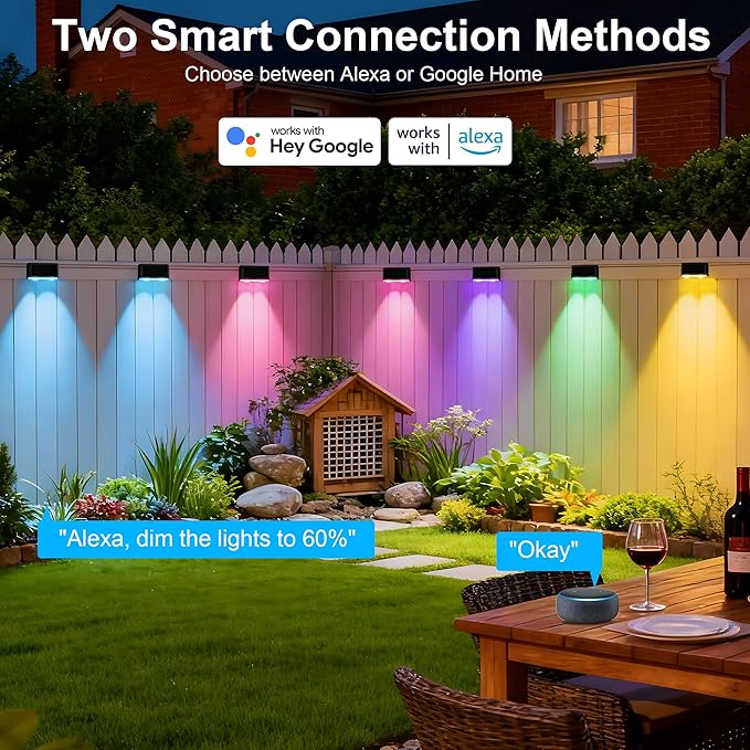 Outdoor Deck Lights, 16 Lights Smart Fence Lights Compatible with Alexa & Google Home, IP65 LED Patio Deck Lighting with Remote, Fence Lighting Music Sync for Patio Yard Garden(104.8ft)