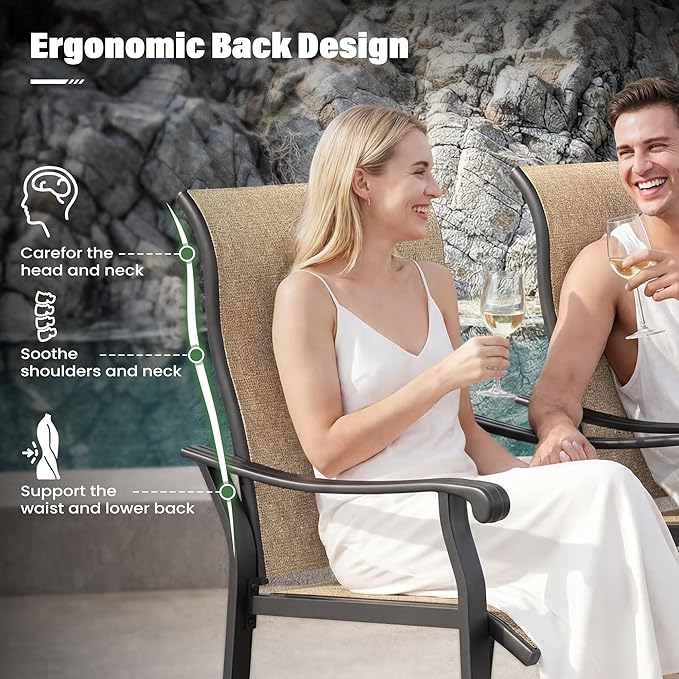 UDPATIO 5 Piece Patio Outdoor Table and Chairs, Patio Dining Set for 4,39" Black Round Table with Umbrella Hole, Brown Patio Chairs, Patio Table with Chairs Outdoor Dining Set for Backyard, Deck