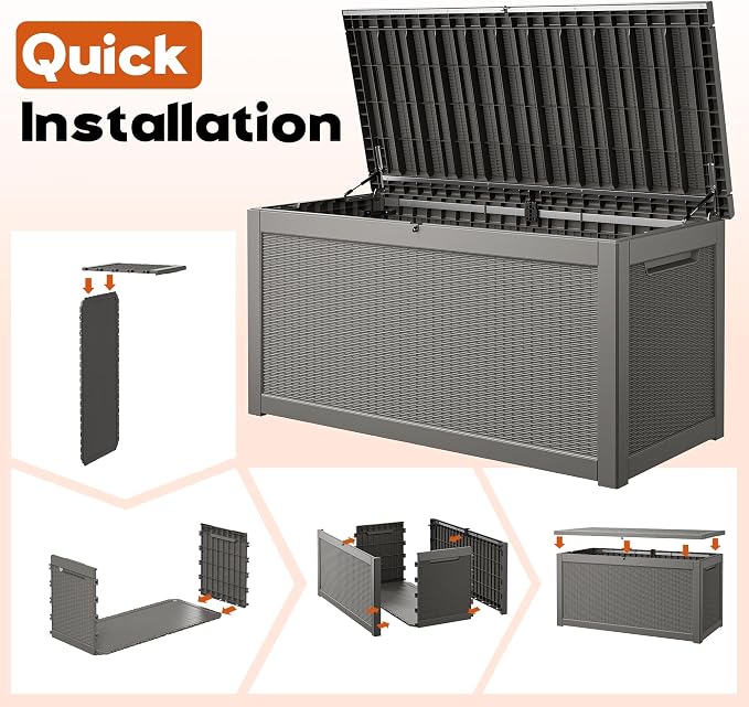 Outdoor Storage Box, Resin Deck Boxes Indoor and outdoor, Waterproof Storage Box Lockable Lid Grey,280 Gallon