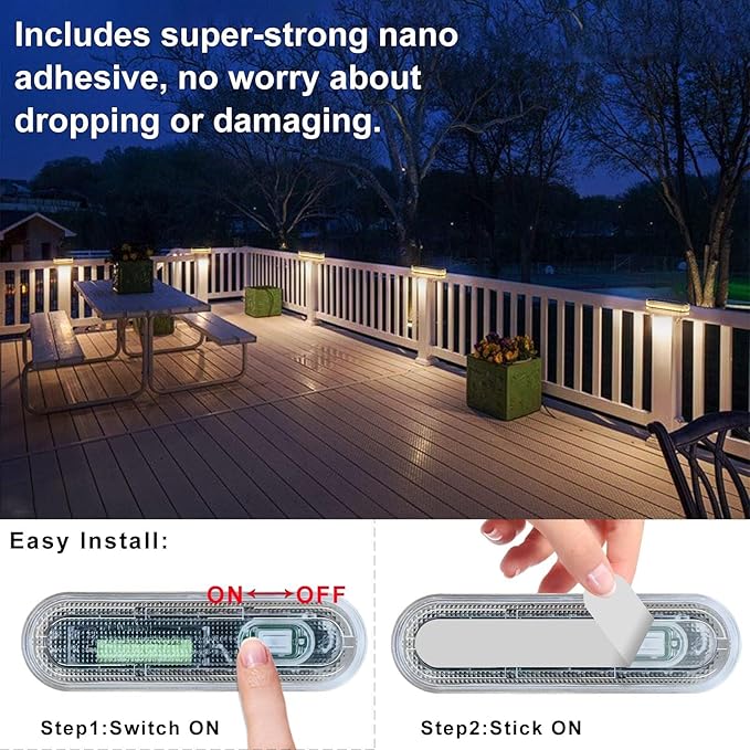 DetarZinLED Solar Deck Lights, 6 Pack Waterproof LED Path Lights, Outdoor Solar Step Lights, Solar Powered Light Bar for Stairs, Driveway, Walkway, Pathway, Dock, Porch, Warm White