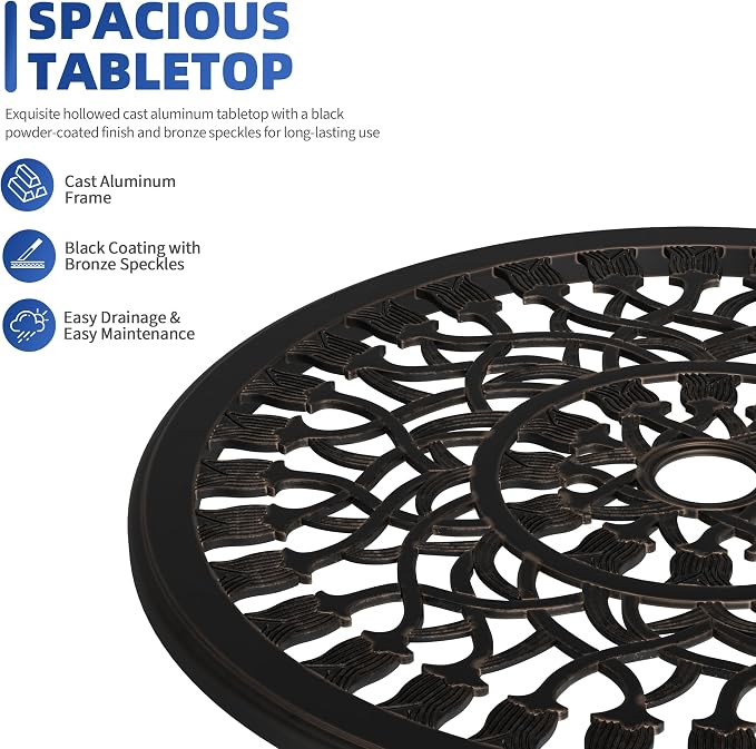 GAOMON 23" Cast Aluminum Patio Bistro Table with Umbrella Hole, Outdoor Round Coffee Bistro Side Table, Anti-Rust Outdoor Furniture for Backyard, Garden, Porch, Pool, Balcony, Bronze