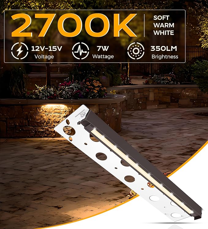 CLOUDY BAY [6 Pack] 12 Inch 12V-15 VAC/DC Low Voltage Hardscape Lighting Paver Light,Retaining Wall Lights Outdoor,IP65 Waterproof, 7W 2700K Soft White,Frost Lens Deck Step Light