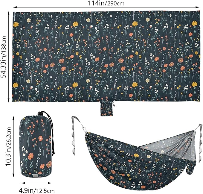 Camping Hammock Outdoor Hammocks for Outside Flowers Field Dark Beach Trees Portable Lightweight with Pockets Tree Straps Indoor