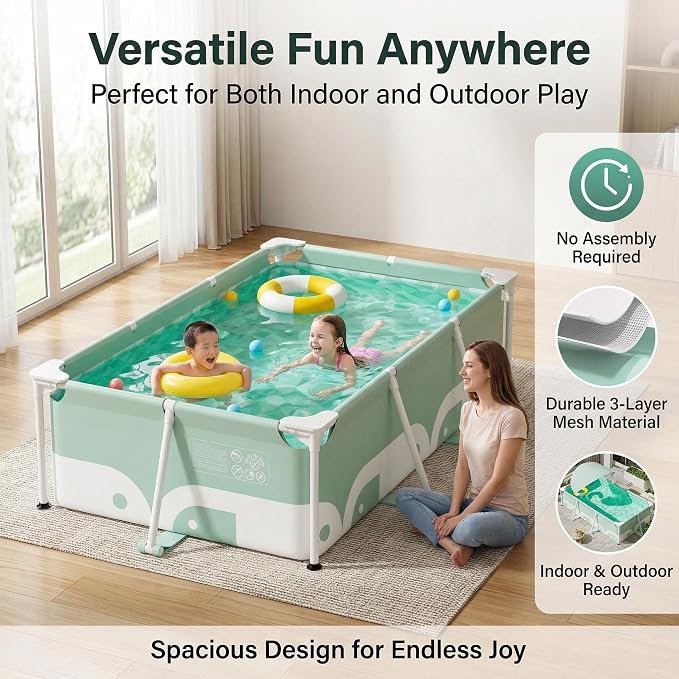 3.0m Rectangular Swimming Pool with Metal Steel Frame, Simple Family Backyard Swimming Pool, Garden, Adult Lawn, no Need for Inflatable Assembly, Convenient Storage (3.0-Meter Swimming Pool)