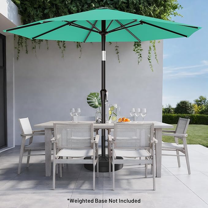 AreShark 10 FT Outdoor Patio Umbrella, Patio Table Umbrella with Push Button Tilt and Crank, Outdoor Patio Umbrellas with 8 Fiberglass Ribs, Patio Umbrellas for Market, Garden, Pool (Aqua Sky)