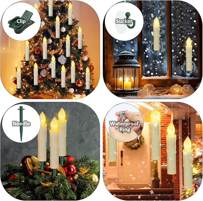 PChero Christmas Window Candles, 10pcs Large Size Battery Operated LED Flameless Taper Candles with Timer, Last up to 200 Hours, Ideal for Home Indoor Outdoor Holiday Decorations