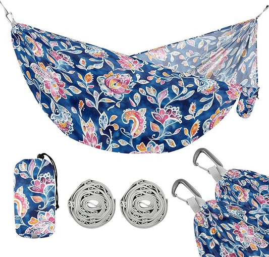 Camping Hammock Outdoor Hammocks for Outside Ethnic Paisley Watercolor Floral Beach Trees Portable Lightweight with Pockets Tree Straps Indoor