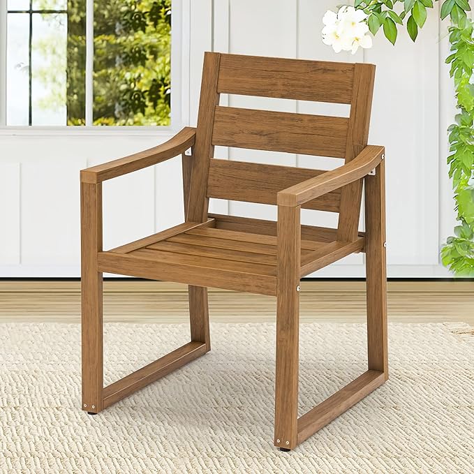 Cozyman HDPS Outdoor Dining Chairs, 350LBS, Patio Dining Chairs with Armrest, All Weather Outdoor Kitchen Chairs with Square Frame Legs for Outdoor Indoor, Garden, Backyard, Teak Color-Oil Printed