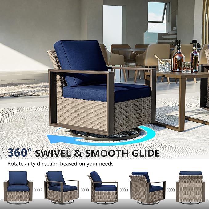 Outdoor Patio Furniture Set, 6 Piece Wicker Patio Conversation with Deep Seating, Thicken Cushions, Outdoor Swivel Rocker Patio Chairs, Metal Outdoor Furniture for Deck, Porch, Yard Use