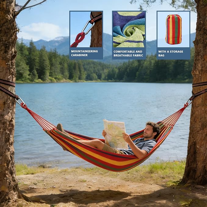 Outdoor Amacas Garden Camping Hammock Portable for Patio Yard Porch Travel | Hammock Nylon Hiking Beach Backpack Survival Travel- Up to 300lbs with Tree Straps