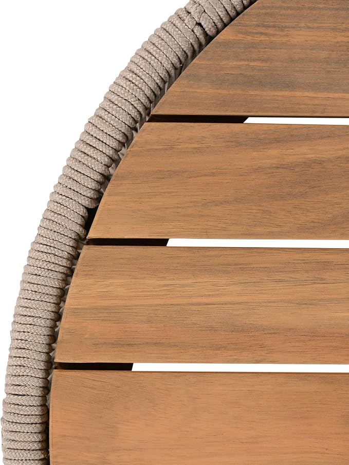 Outdoor Rattan Coffee Table with Solid Acacia Wood Tabletop, Patio Round Coffee Table Side Table (Beige)
