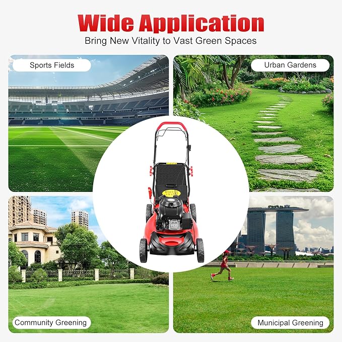 Self Propelled Lawn Mower, 4 Stroke 4000W Engine Weed Wacker Self Propelled Gas Powered Lawn Mowerwith 8 Gear Adjustable Height 3 in 1 Push Lawnmower with Bagging, for Lawn Weeding