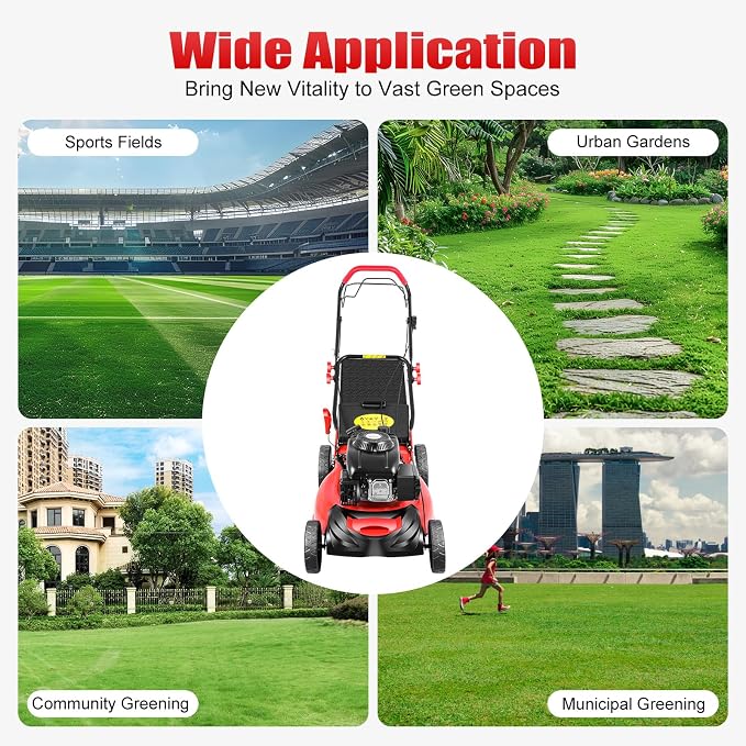 20" Gas Lawn Mower, 173cc Self-Propelled Gas Powered Lawnmower, 4-Cycle Engine Lawn Mowers, 8-Position Height Adjustment,Large 15.9gal Grass Bag for Yard and Garden, Cortadora De Pasto