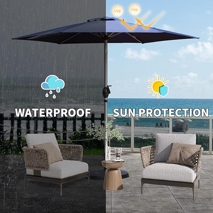 Domi 7.5FT Patio Umbrella, Outdoor Table Umbrella with Aluminum Pole, UV Protection Waterproof Market Sun Umbrella with Push Button Tilt and Crank for Garden, Deck, Backyard, Pool (Navy Blue)
